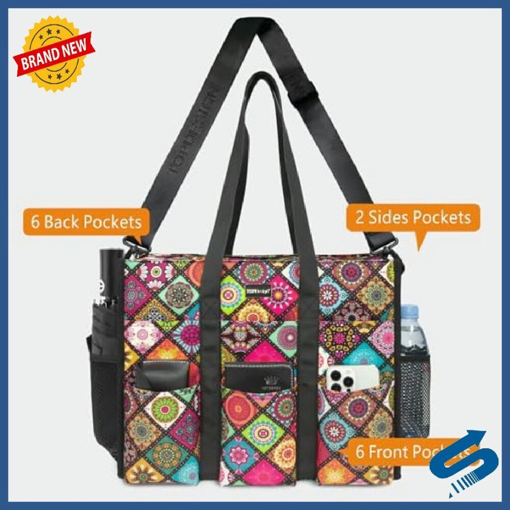 Water Resistant Tote Bag with 22 Pockets, Zipper Closure, Thick Bottom - Picture 5 of 8